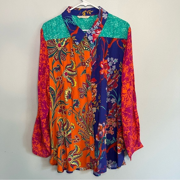 Sold Soft Surroundings Colorful Button-Up Tunic Embroidered Floral - Picture 1 of 16